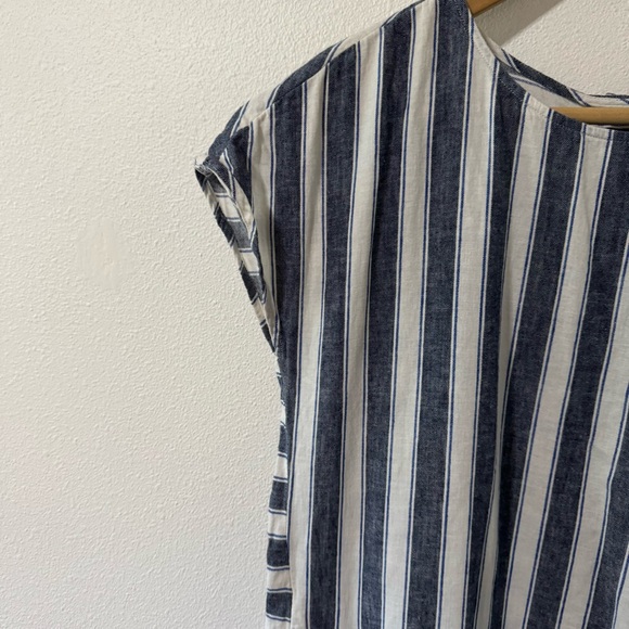 Madewell Stripe Play Button Back Linen Blend Shift Dress Blue White Pockets-XS - Picture 5 of 10